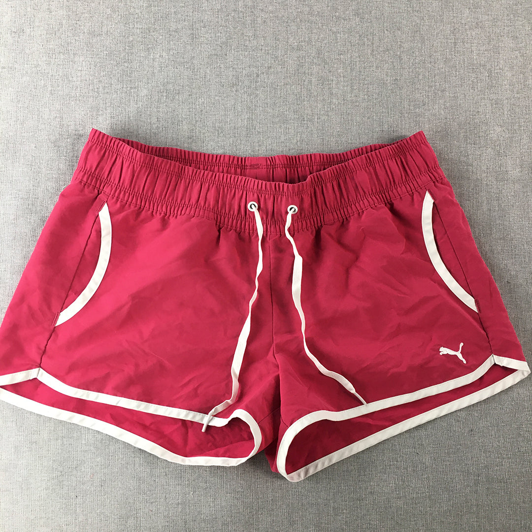 Puma Womens Shorts Size L (14 AUS) Pink Drawstring Elastic Waist Running