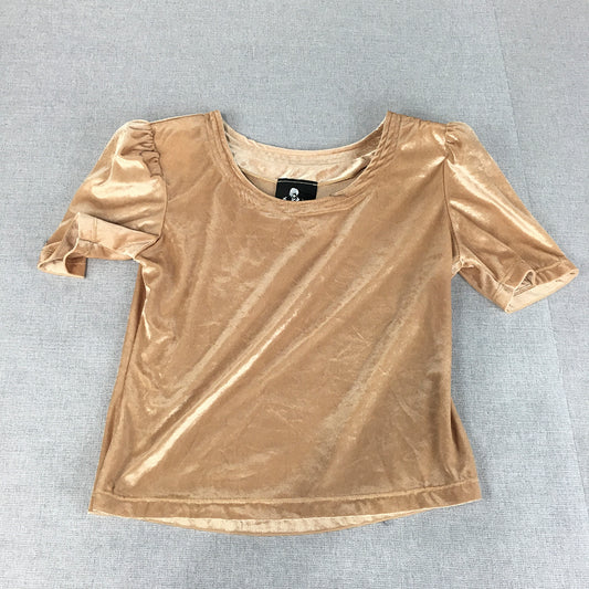 Celebs Womens Top Size S Gold Velvet Short Sleeve Stretch Fabric Shirt