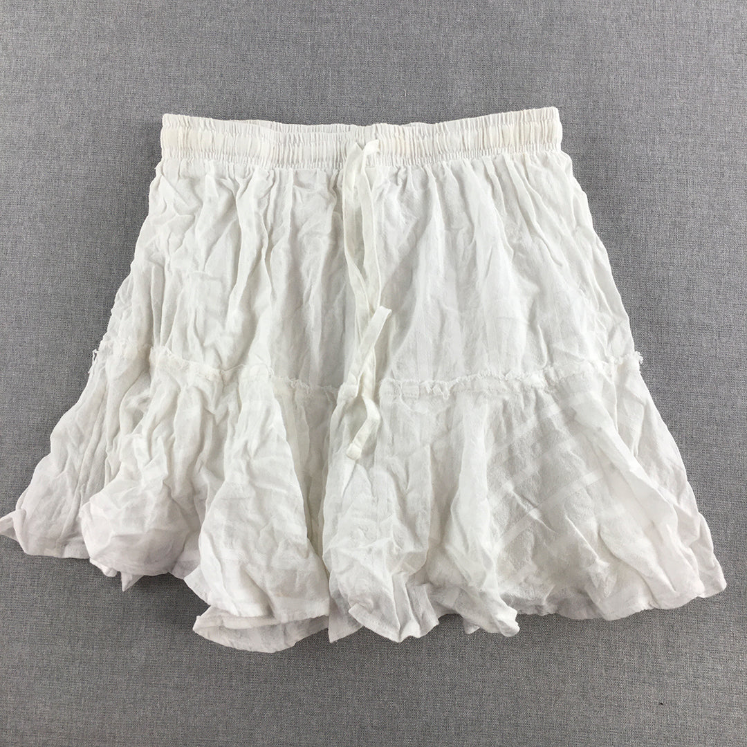 Ghanda Womens Mini Skirt Size S White A-Line Drawstring