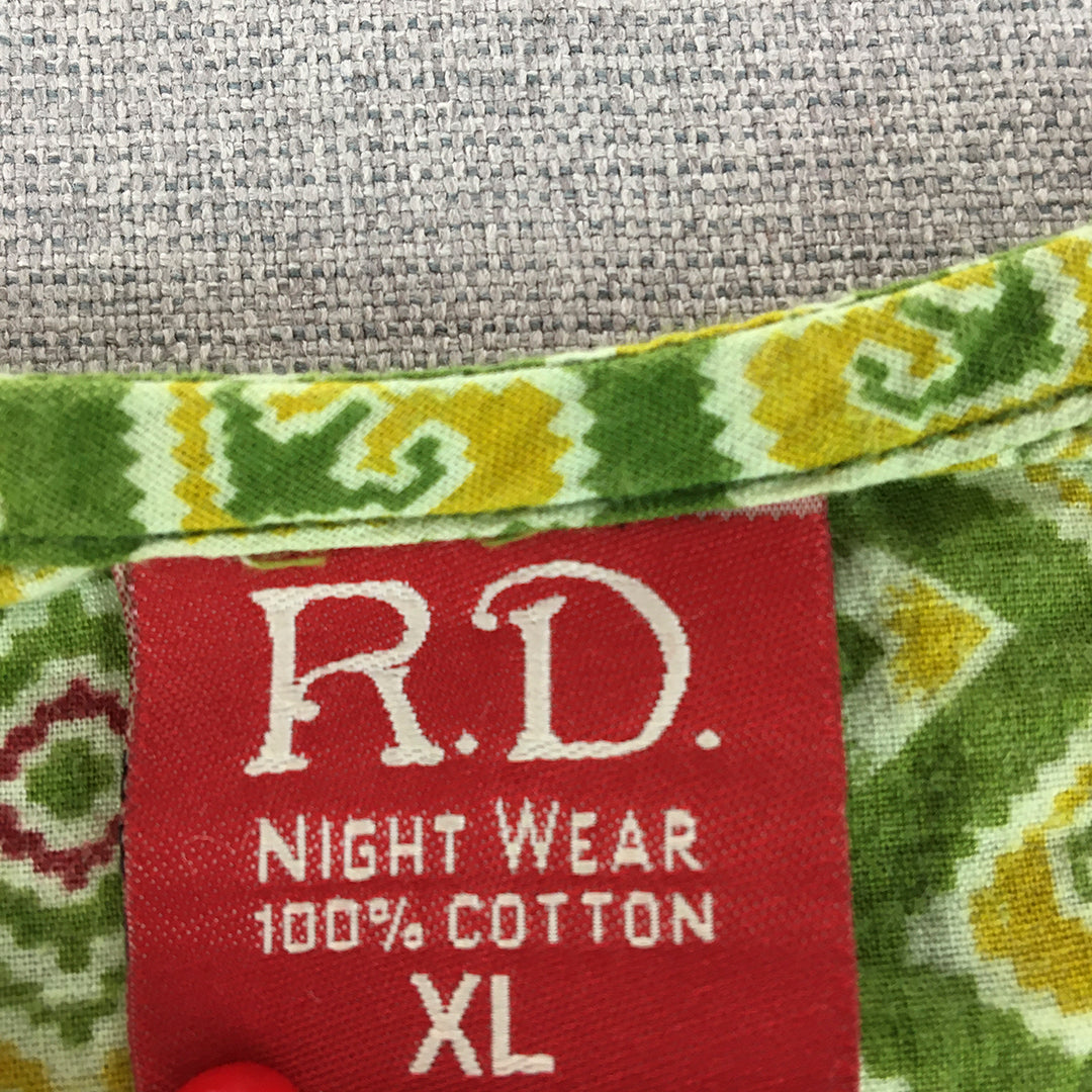 R.D. Night Wear Womens Sleep Shirt Size XL Green Aztec Button Pajama Top