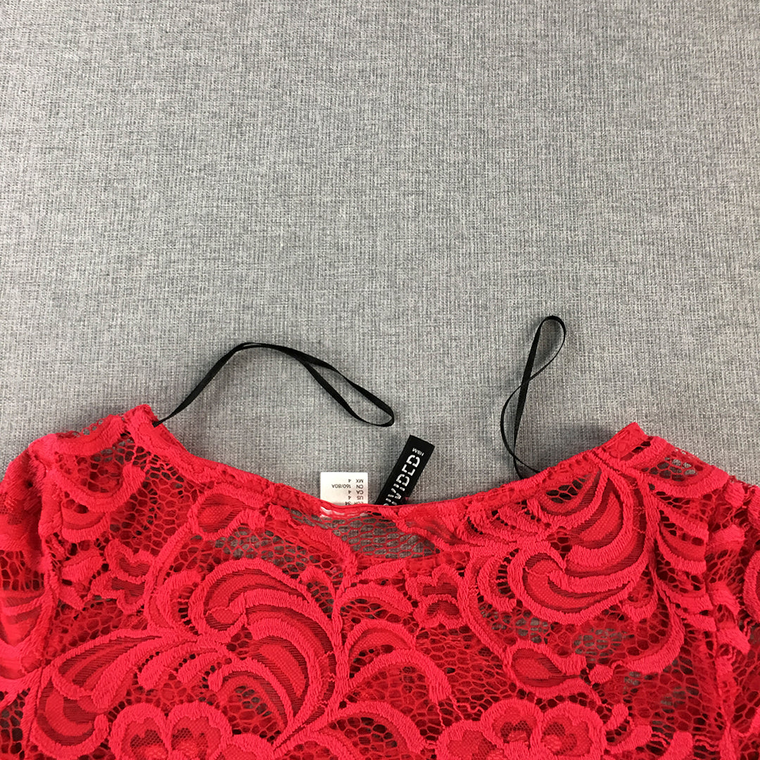 H&M Womens Mini Dress Size 4 Red Floral Lace Long Sleeve