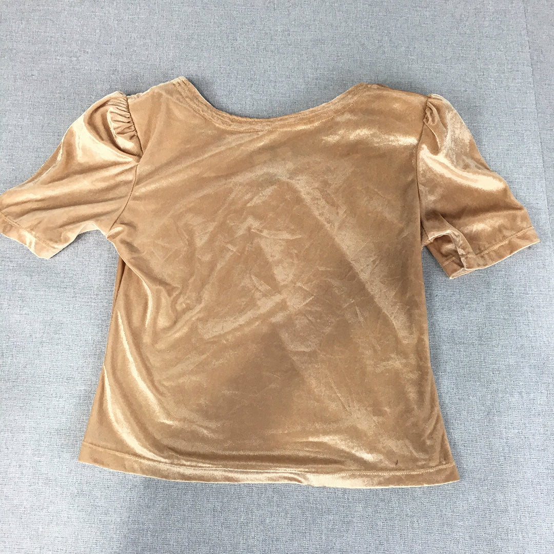 Celebs Womens Top Size S Gold Velvet Short Sleeve Stretch Fabric Shirt