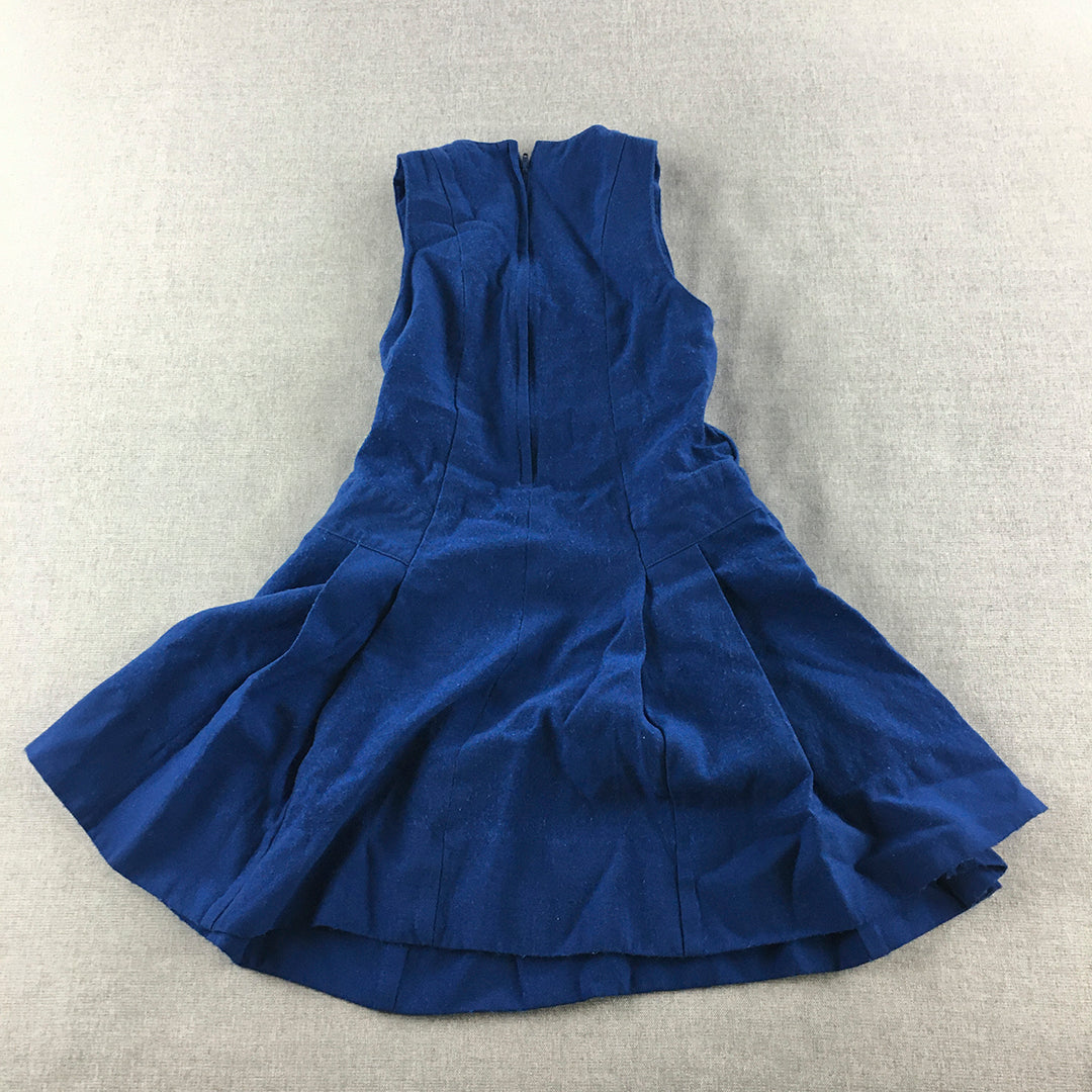 Vintage Miss Future Kids Girls Dress Size 5 Blue Wool Flared Made In Australia