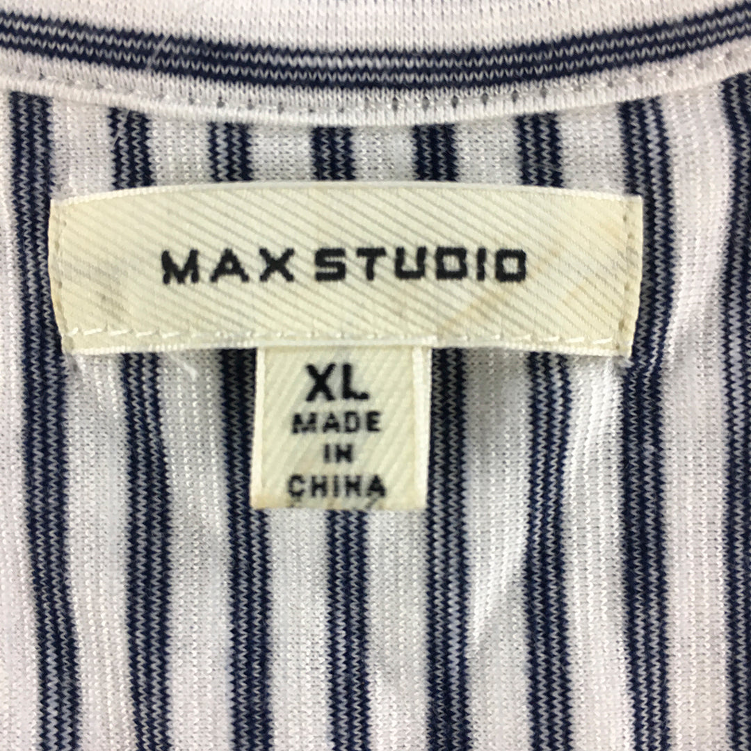 Max Studio Womens Shirt Size XL White Striped Long Sleeve Button-Up Rayon