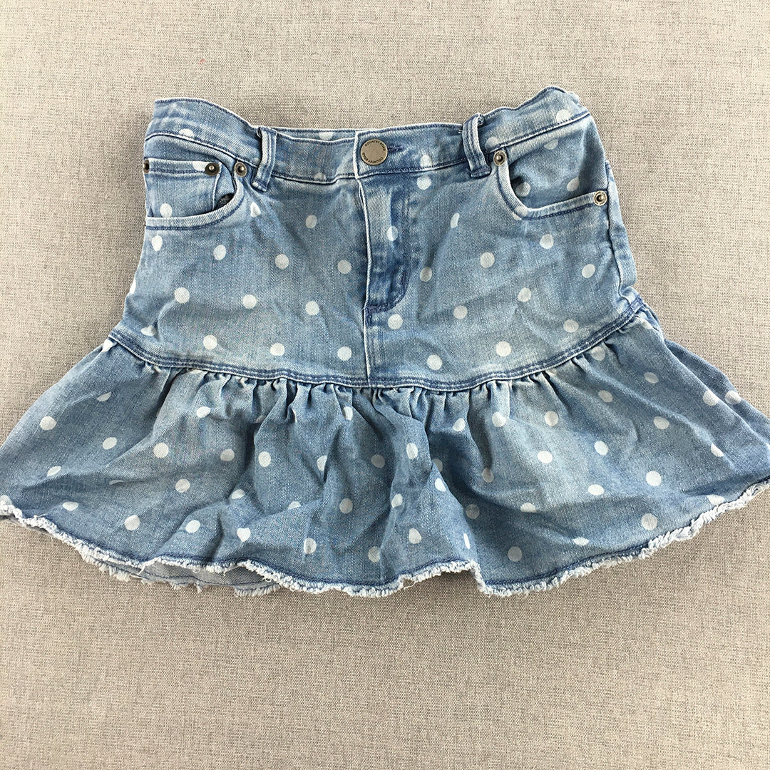 Country Road Kids Girls Denim Skirt Size 10 Blue Polka Dot Mini