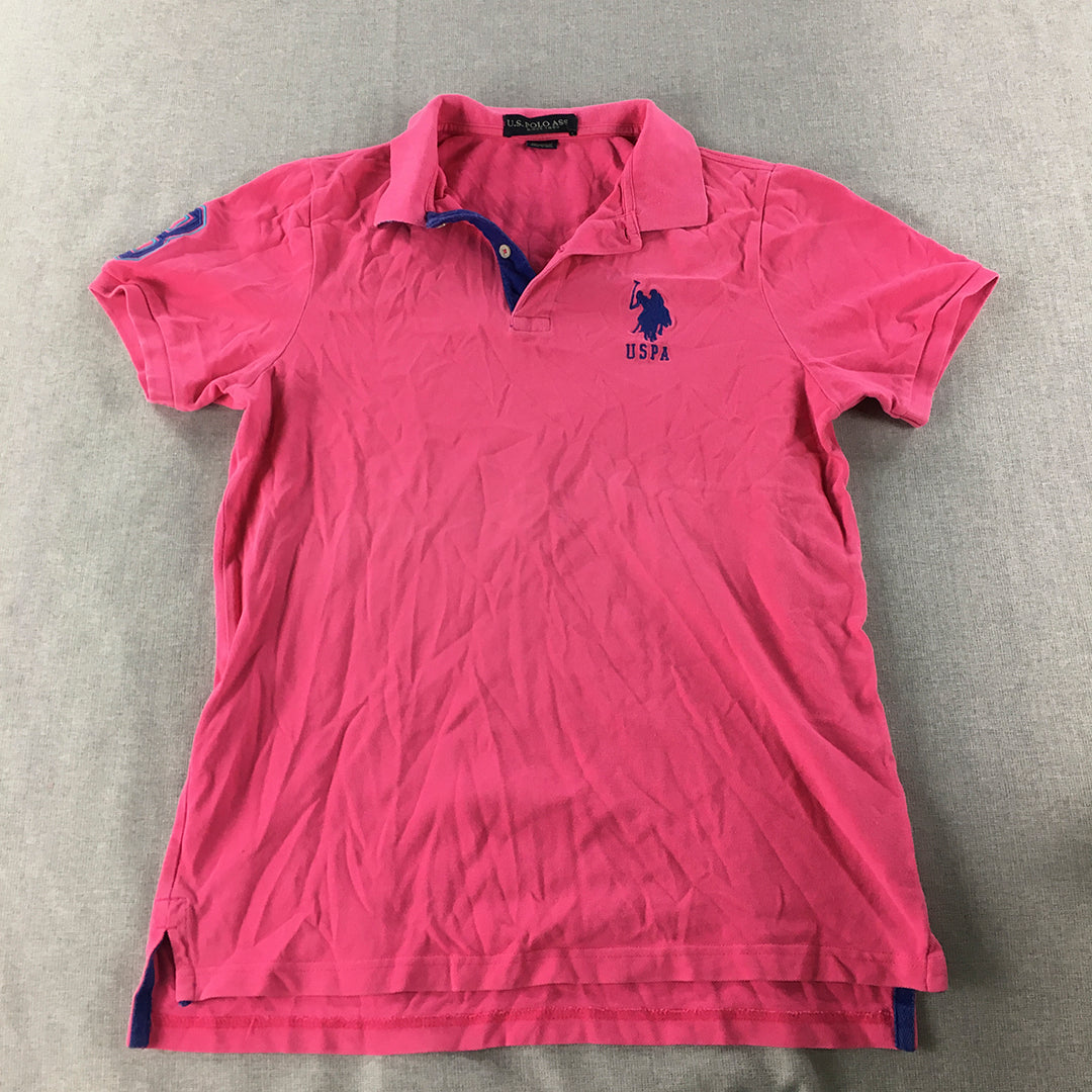 U.S. Polo Assn. Mens Shirt Size M Pink Big Pony Logo Collared Rugby