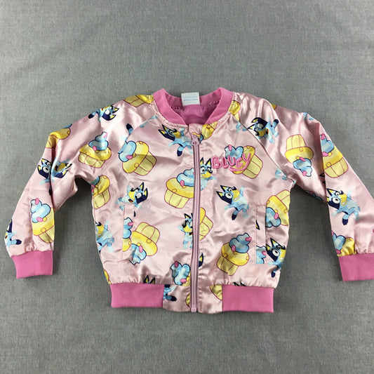 Bluey Kids Girls Bomber Jacket Size 4 Pink Cupcake Zip-Up Coat