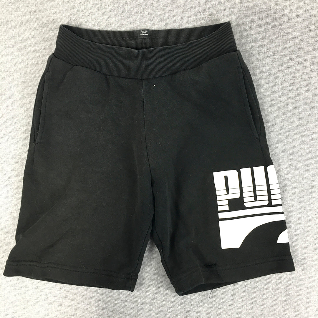 Puma Kids Boys Shorts Size 9 - 10 Years Black Logo Pockets Elastic Waist