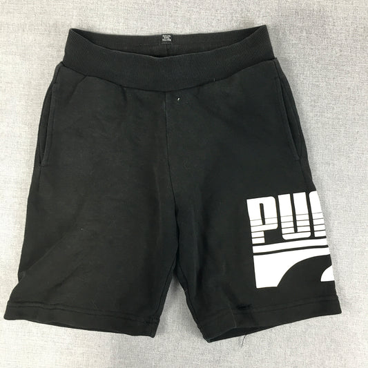 Puma Kids Boys Shorts Size 9 - 10 Years Black Logo Pockets Elastic Waist