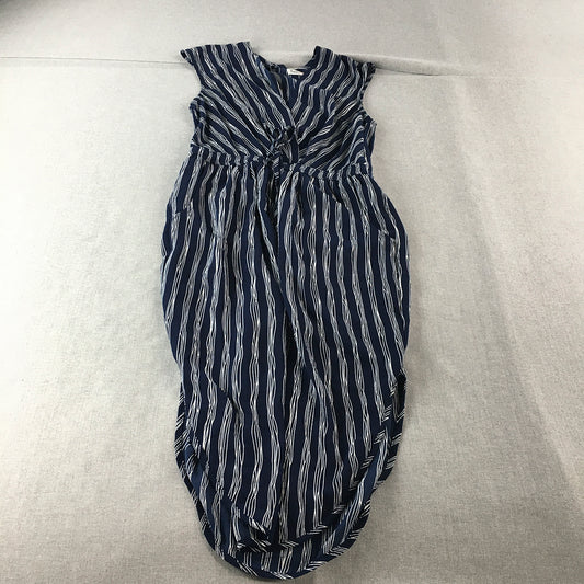 Sunny Girl Womens Dress Size 12 Midi Blue Striped Sleeveless