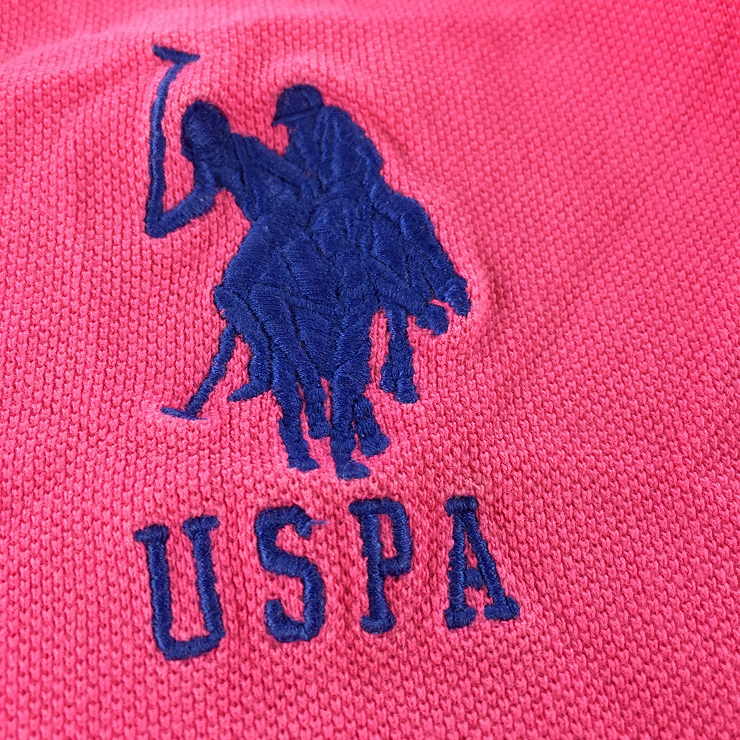 U.S. Polo Assn. Mens Shirt Size M Pink Big Pony Logo Collared Rugby