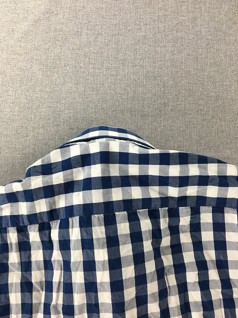 Studio W Mens Shirt Size L Blue White Checkered Long Sleeve Button-Up