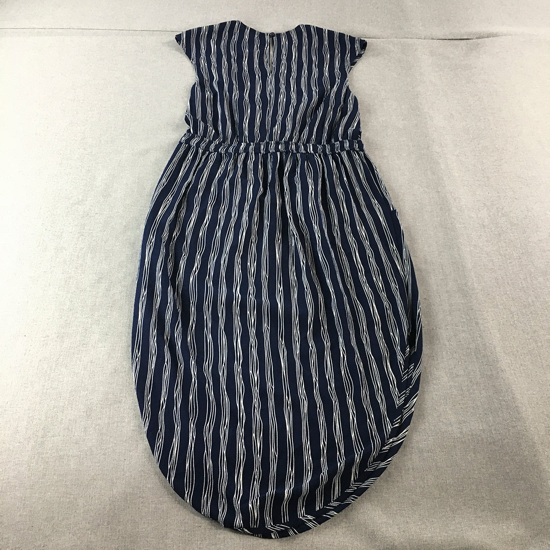 Sunny Girl Womens Dress Size 12 Midi Blue Striped Sleeveless