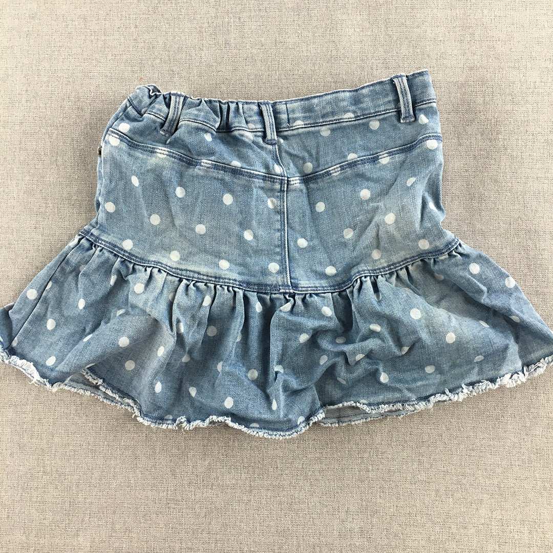 Country Road Kids Girls Denim Skirt Size 10 Blue Polka Dot Mini