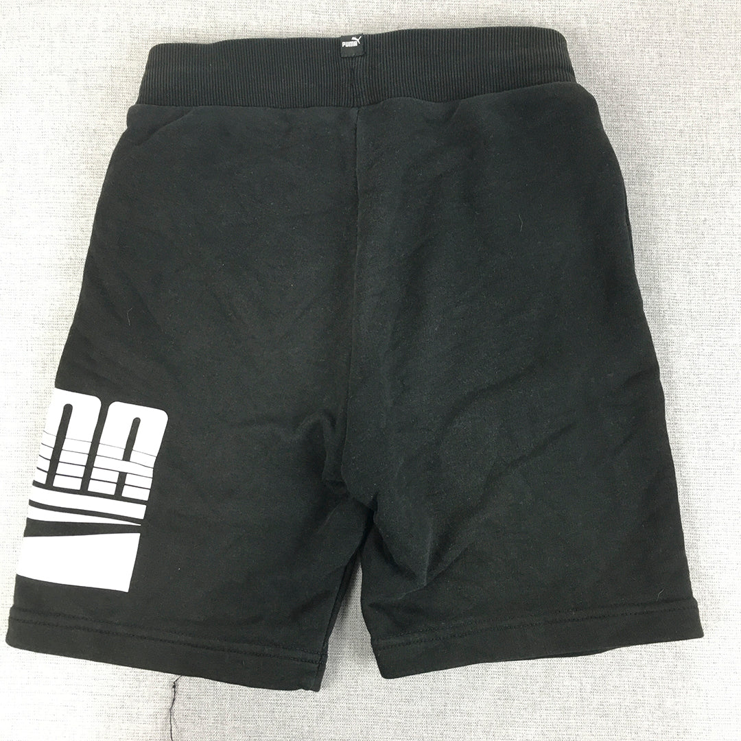 Puma Kids Boys Shorts Size 9 - 10 Years Black Logo Pockets Elastic Waist