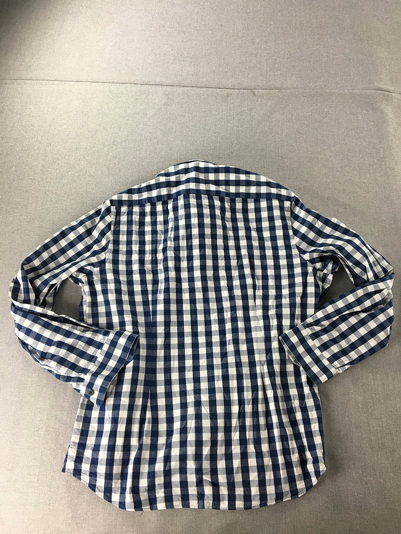 Studio W Mens Shirt Size L Blue White Checkered Long Sleeve Button-Up