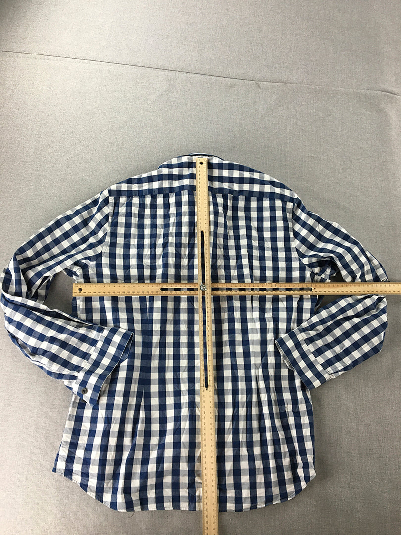 Studio W Mens Shirt Size L Blue White Checkered Long Sleeve Button-Up