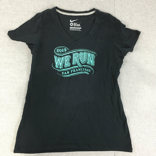 Nike We Run San Francisco 2013 Womens T-Shirt Size M Black Embroidered Logo