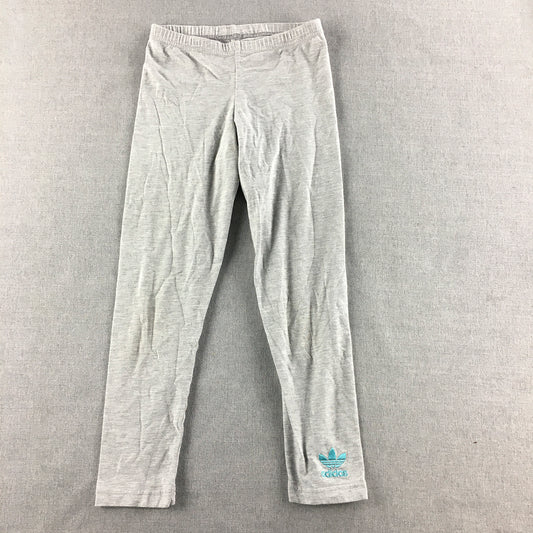 Adidas Kids Girls Leggings Size 10 Grey Trefoil Logo Jogger Tracksuit Knit