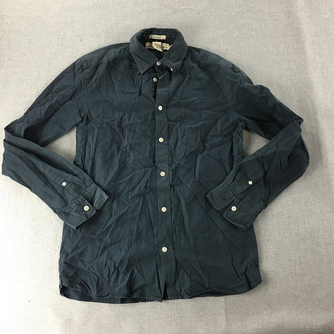 H&M Mens Shirt Size S Navy Blue Long Sleeve Button-Up Collared