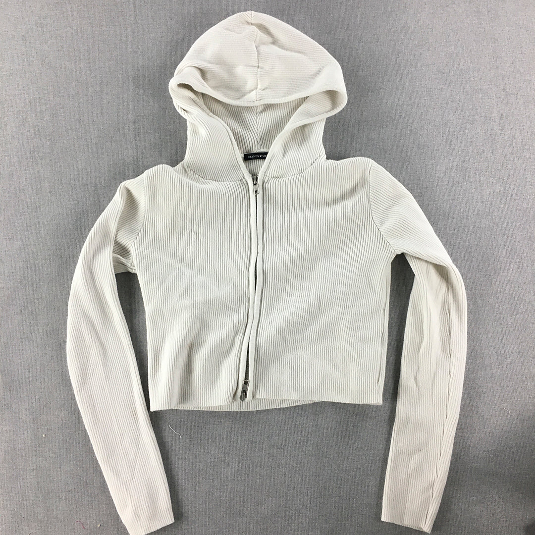 Brandy Melville Womens Hoodie Jacket One-Size Knit Cropped Stretch Zip-Up