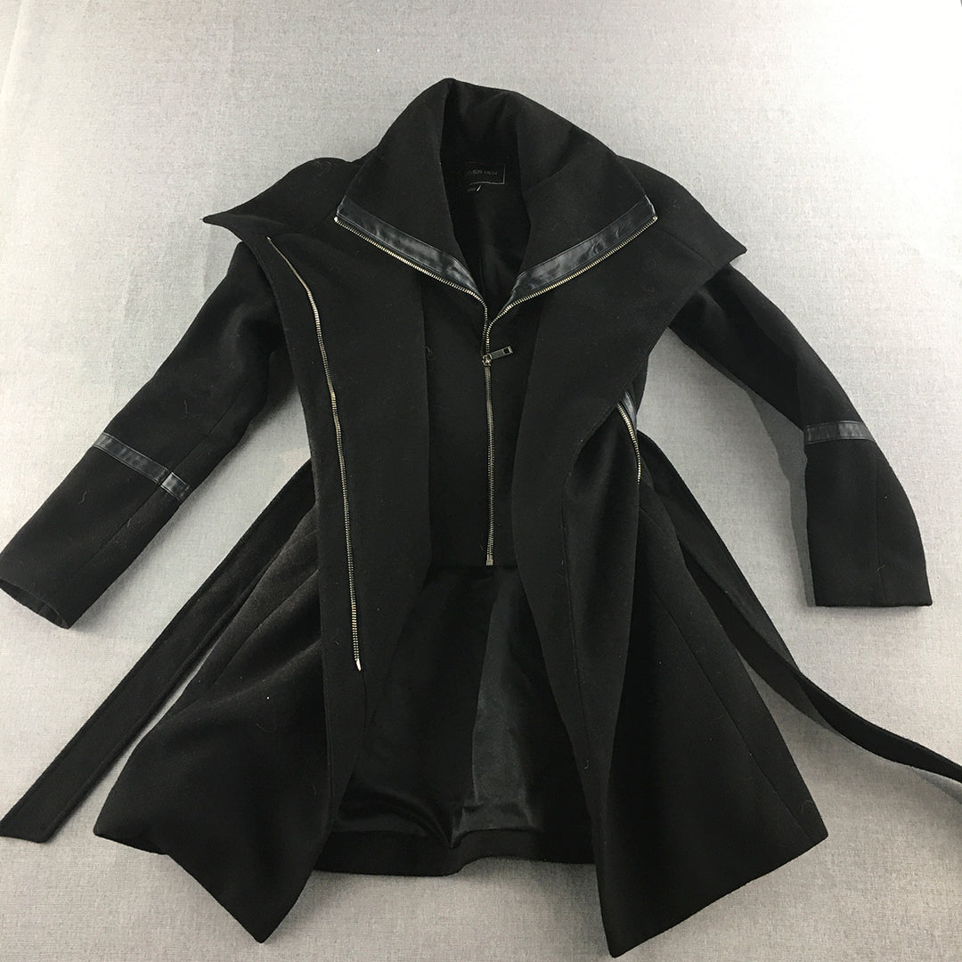 Forever New Womens Jacket Size 4 Black Zip-Up Layered Trench Coat