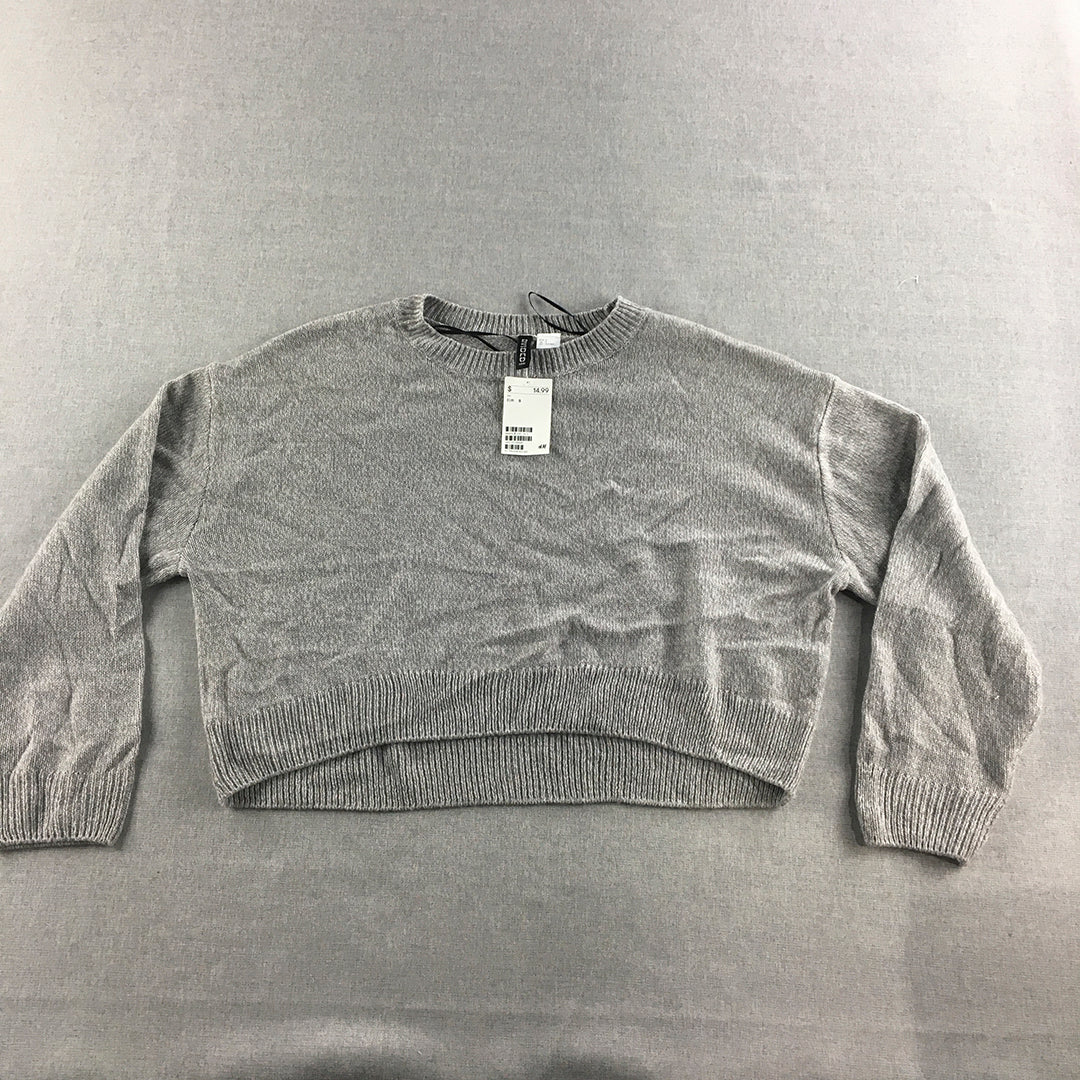 NEW H&M Womens Knit Sweater Size S Grey Cropped Crew Neck Jumper